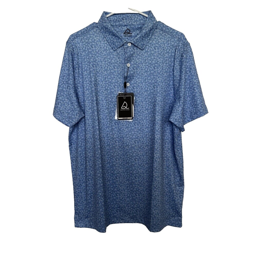 Deolax Golf Polo Shirt Men's Size Large Floral Stretch Performance Blue Pattern